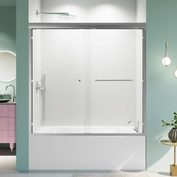 56-60 in. W x 58 in. H Sliding Framed Tub Door in Chrome finish with Clear Glass