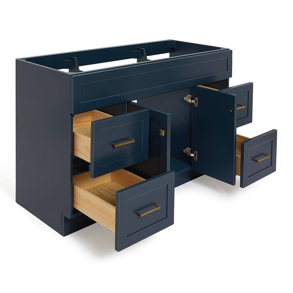 Midnight Blue 54" Freestanding Single Vanity Cabinet with Brass Hardware