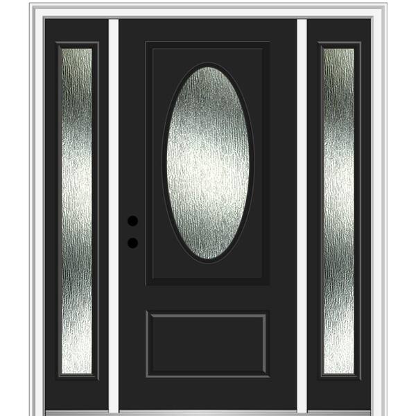 MMI Door 60 in. x 80 in. Right-Hand Inswing Rain Glass Black Fiberglass Prehung Front Door on 4-9/16 in. Frame