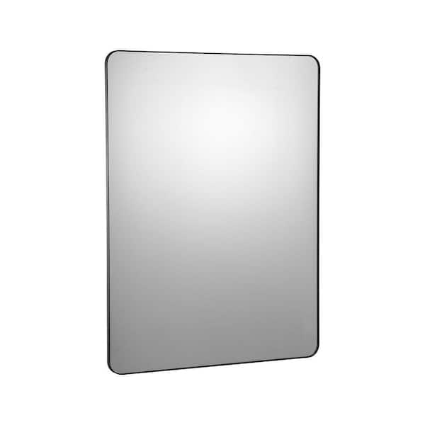 Wall Mounted Makeup Mirror, Black, 0.15 in. Thick, 36 in. W x 48 in. H, Modern, Rectangle, Aluminium Alloy Framed Mirror