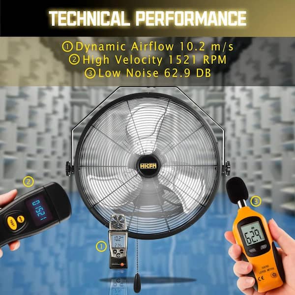18 in. 3-Speeds High Velocity 4600 CFM Wall Mount Fan in Yellow with IP44 Enclosure Motor, 180° Tilting Oscillating