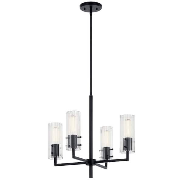 Velestino 20.5 in. 4-Light Black Modern Shaded Cylinder Chandelier for Dining Room