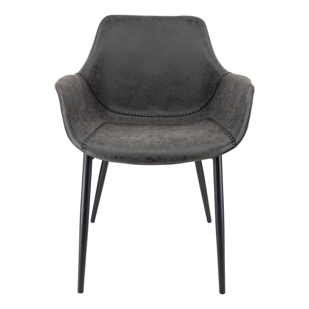 Charcoal Black Modern Metal Arm Chair with Stitched Details