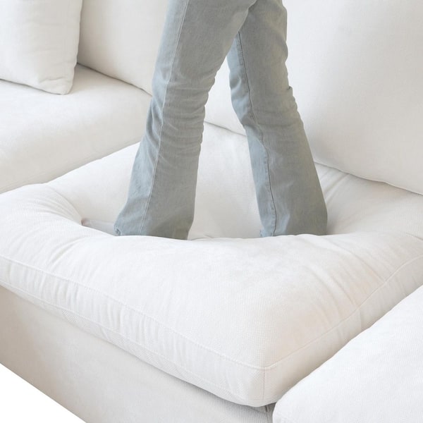 Modular 119 in. Flared Arm Linen Oversized 3-Piece Comfy Loveseat Modular Sectional Sofa with Washable Cover in. Gray
