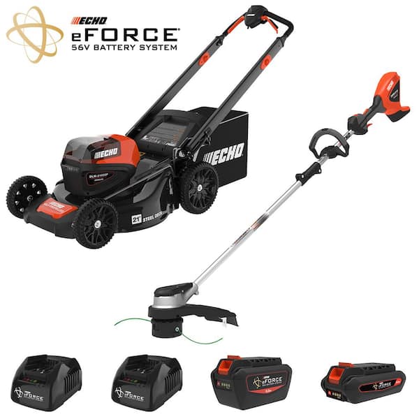 ECHO eFORCE 56 Volt Cordless Battery Lawn Mower and String Trimmer Combo Kit with 2 Batteries and 2 Chargers 2 Tool V DABRAB The Home Depot