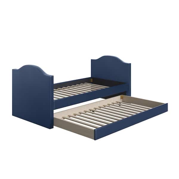 Boyd Sleep Messina Blue Contemporary Upholstered Faux Leather Twin Size Daybed with Trundle