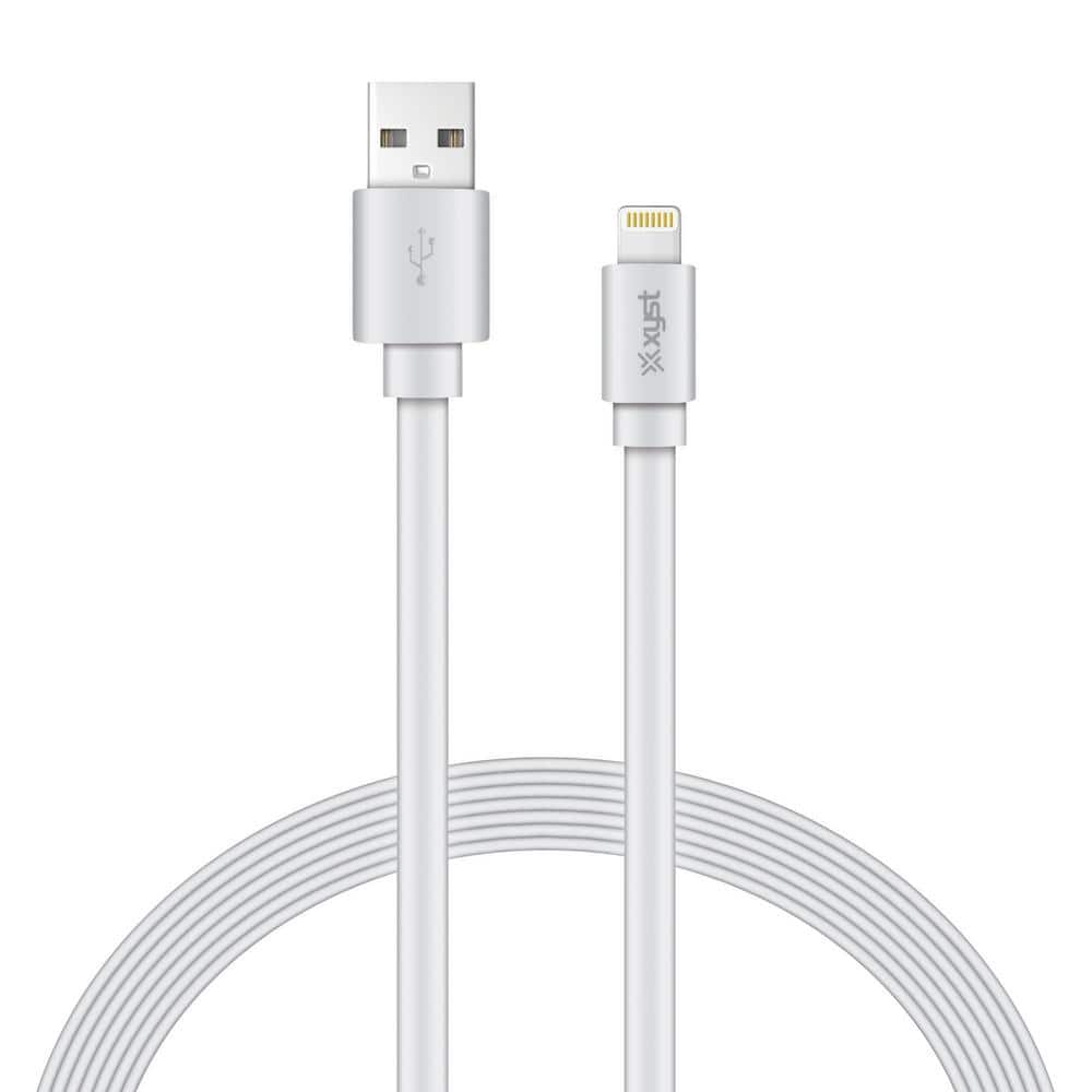 Charge and Sync USB to Lightning Flat Cable, 4 ft. (White) XYS-L4604F ...