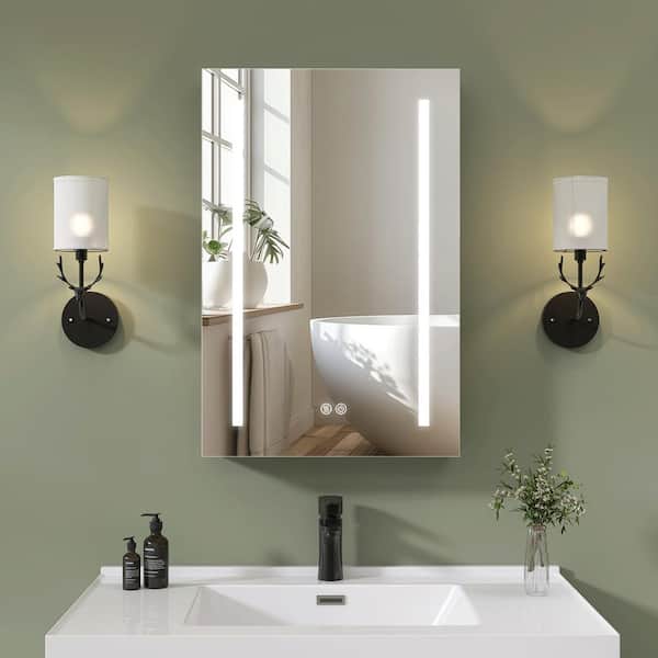 20 in. W x 30 in. H Rectangular Aluminum Recessed/Surface Mount Left Hinged Medicine Cabinet with Mirrors and LED Lights