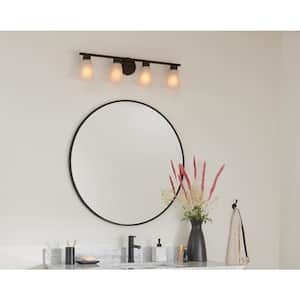 Stamos 31 in. 4-Light Olde Bronze Modern Bathroom Vanity Light with Satin Etched Glass Shades