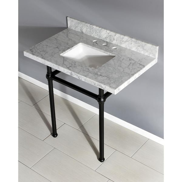 Brass and Black Marble Washstand with Brass Mirror - Transitional - Bathroom