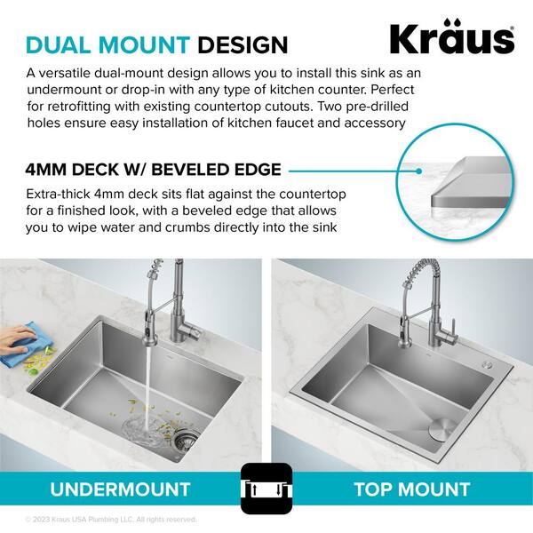 Loften All-in-One Dual Mount Stainless Steel 25in. Single Bowl Kitchen Sink with Pull Down Faucet in Chrome and Steel Loften All-in-One Dual Mount Stainless Steel 25in. Single Bowl Kitchen Sink with Pull Down Faucet in Chrome and Steel