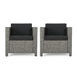 Cadence Mixed Black 2-Piece Faux Rattan Patio Deep Seating Set with Dark Grey Cushions