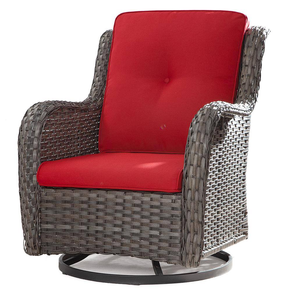 JOYSIDE Wicker Patio Outdoor Lounge Chair Swivel Rocking Chair With Red ...