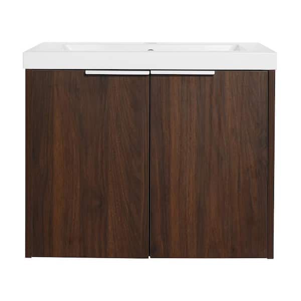23.60 in. W x 18.10 in. D x 19.30 in. H Single Sink Wall Mounted Bath Vanity in California Walnut with White Resin Top