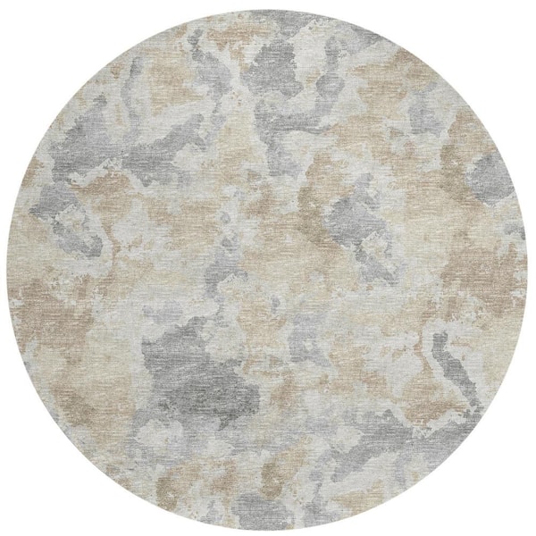 Accord Beige 8 ft. x 8 ft. Abstract Indoor/Outdoor Washable Area Rug