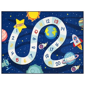 Kid's Play Collection Non-Slip Rubberback Educational Space Numbers 5x7 Kid's Area Rug, 5 ft. x 6 ft. 6 in., Navy