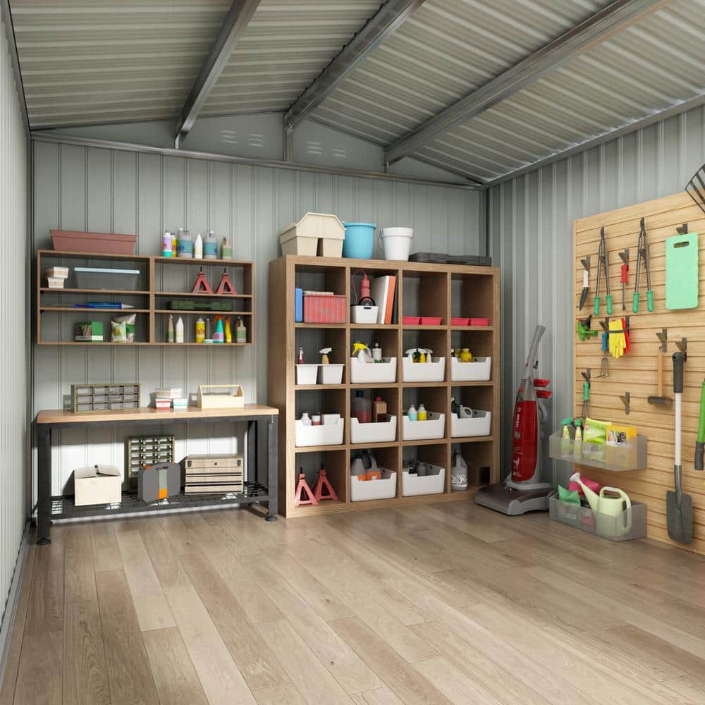 HOGYME 8'x12' Black Galvanized Steel Outdoor Storage Shed