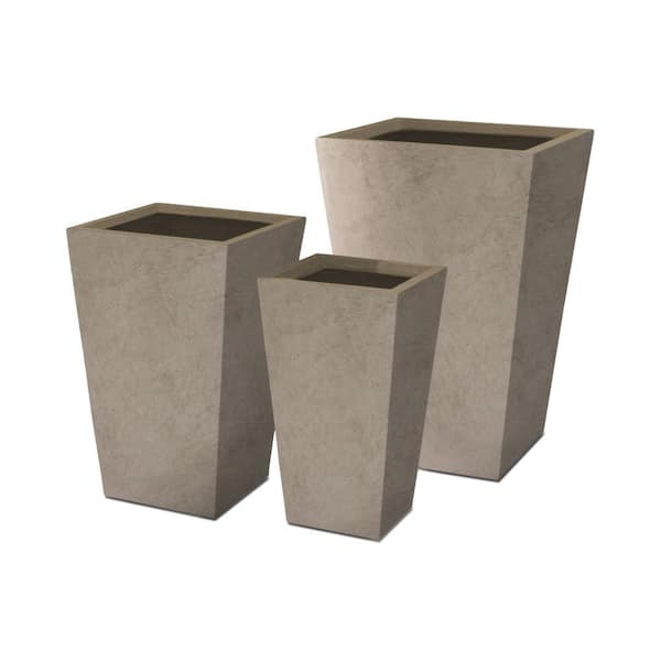 KANTE 24.4", 18" &15.7"H Weathered Finish Concrete Tall Planter Set of 3, Large Outdoor Indoor w/ Drainage Hole & Rubber Plug