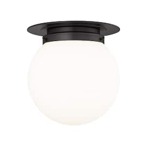 Calhoun 13 in. 1-Light Matte Black Modern Farmhouse Flush Mount with White Opal Glass Shade and No Bulbs Included