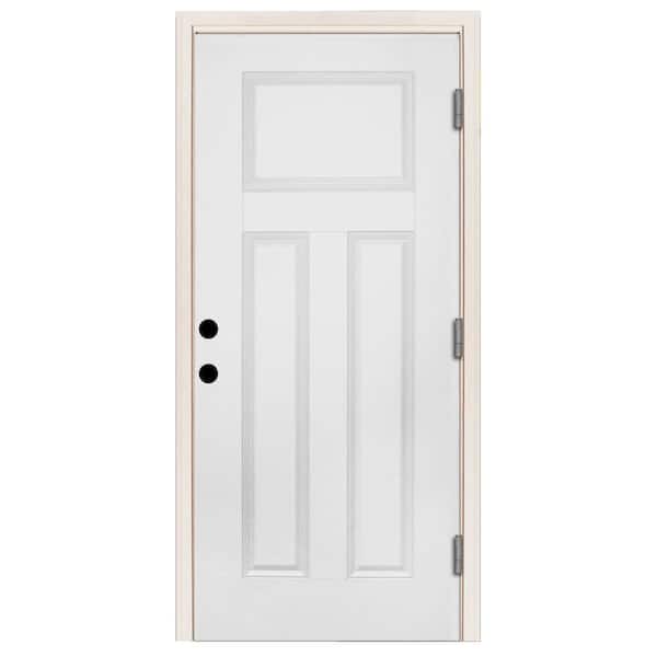 Steves & Sons 36 in. x 80 in. Element Series 3-Panel White Primed Left-Hand Outswing Steel Prehung Front Door w/ 4 in. Wall