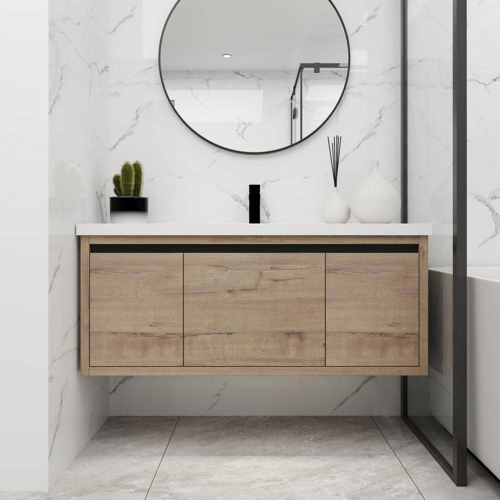 48 in. W x 18 in. D x 20.5 in. H Float Mounting Bath Vanity in Imitative Oa