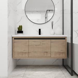 48 in. W x 18 in. D x 20.5 in. H Float Mounting Bath Vanity in Imitative Oak with White Resin Top,Single Sink,Soft Close