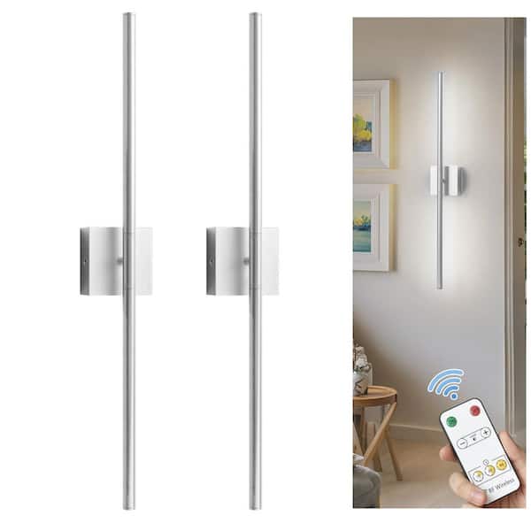 2-Pack Nickel Dimmable Timing Integrated LED Wireless Wall Sconces with Remote Control