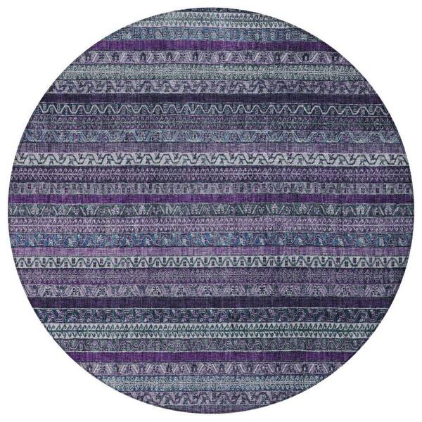 Chantille Machine Washable Indoor/Outdoor Abstract ACN2741 Purple 8 ft. x 8 ft. Round Rug
