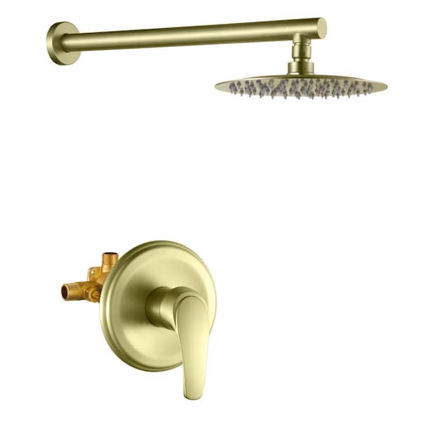 FORCLOVER Single Handle 1 -Spray Wall Mounted Rainfall Shower Faucet 1.8 GPM with Waterfall 8 in. Rain Shower Head in Brushed Gold
