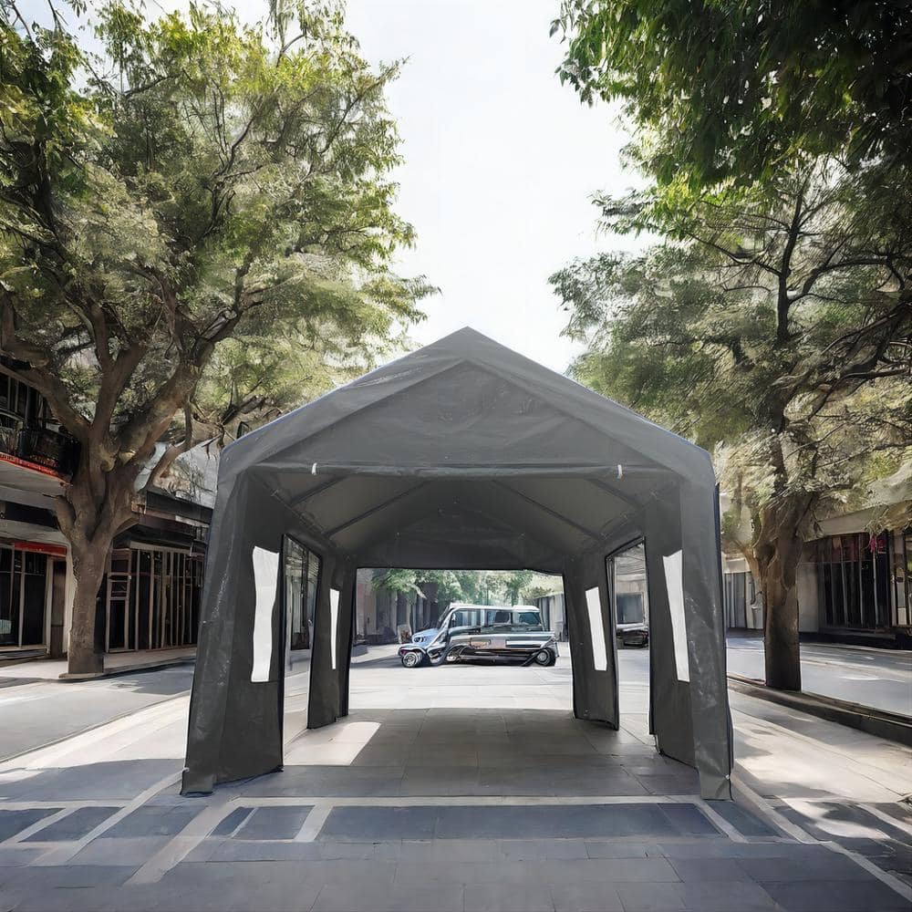 12' x 20' Gray Portable Metal Frame Carport with Windows