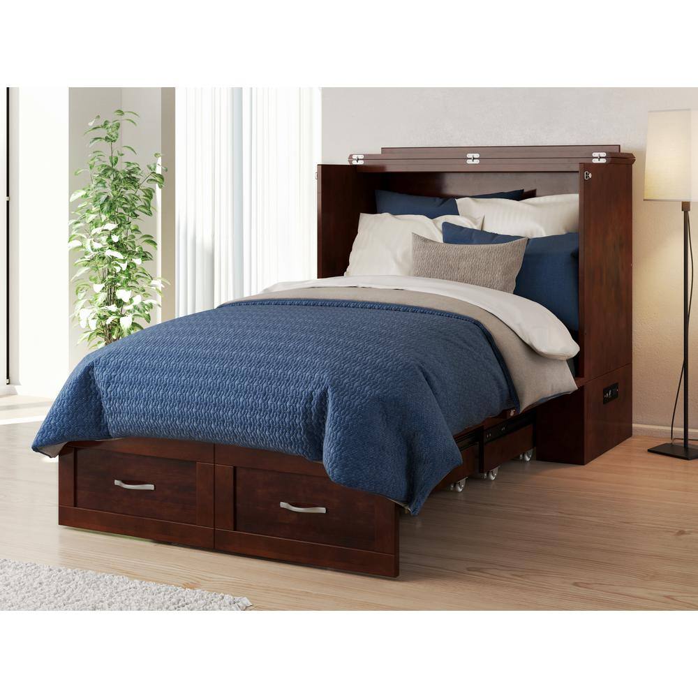 Hamilton Walnut Brown Wood Frame Queen Murphy Bed Chest with 6 in. Mattress, Storage and Built-in Charger - thumbnail 8
