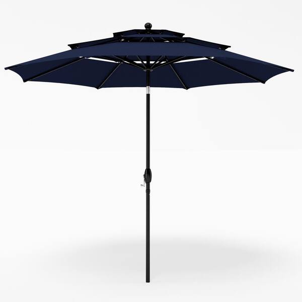 PHI VILLA 10 ft. Market Patio Umbrella in 3Layer in Blue With Crank and Tilt THDE02GM009Z