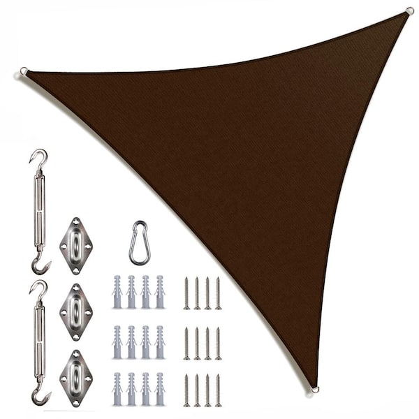 COLOURTREE 10 ft. x 10 ft. x 10 ft. 190 GSM Brown Equilateral Triangle Sun Shade Sail with Triangle Kit