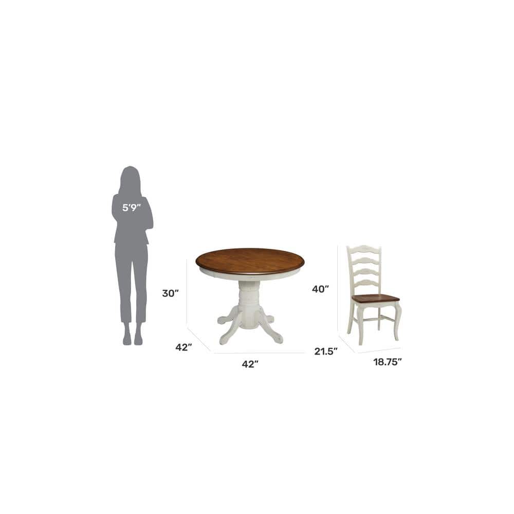 French Countryside 5-Piece Oak and Off-White Dining Set