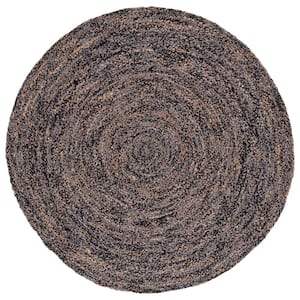 Natural Fiber Black/Beige 6 ft. x 6 ft. Abstract Distressed Round Area Rug