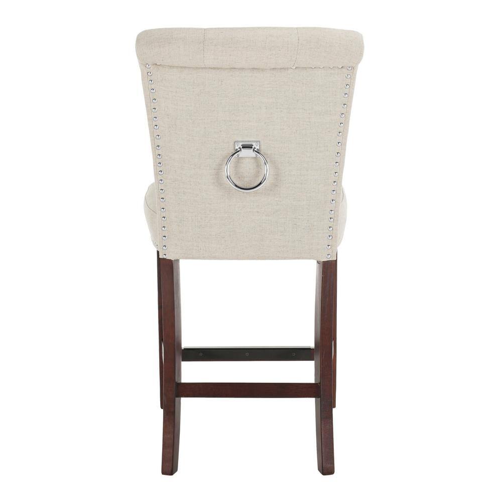 Transitional Light Grey Linen and Wood Counter Stools, Set of 2