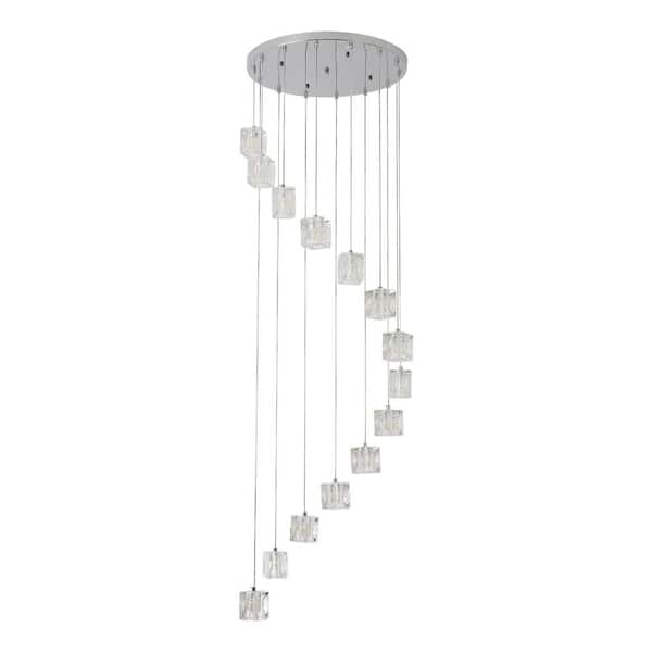 OUKANING 3-Watt 14-Light Modern Sliver Raindrop Shaded Pendant Light with Crystal Shade