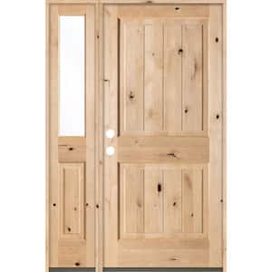 50 in. x 80 in. Rustic Knotty Alder Sq-Top VG Unfinished Right-Hand Inswing Prehung Front Door with Left Half Sidelite