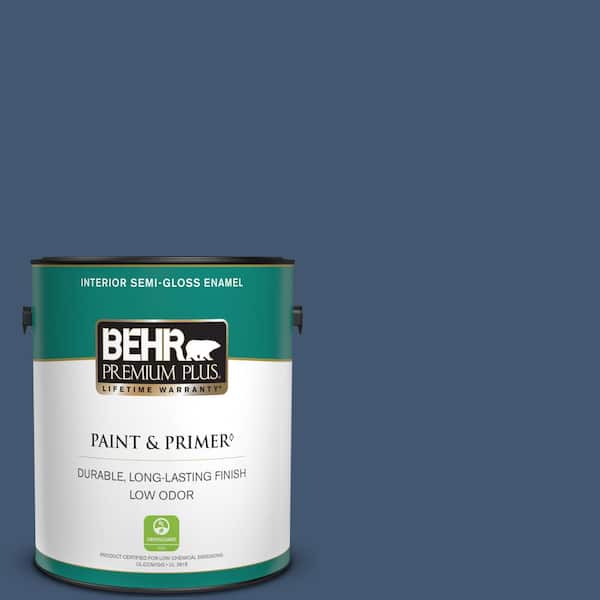 BEHR PREMIUM PLUS 1 gal. Home Decorators Collection #HDC-WR14-7 Hidden Sapphire Semi-Gloss Enamel Low Odor Interior Paint & Primer
