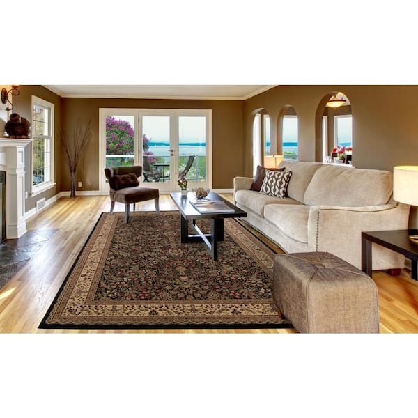 Persian Classic Sarouk Black Rectangle Indoor 9 ft. 3 in. x 12 ft. 10 in. Area Rug