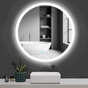 28 in. W x 28 in. H Round Frameless Anti-Fog Wall-Mounted With 3-Colour Dimmable LED Bathroom Vanity Mirror in Sliver