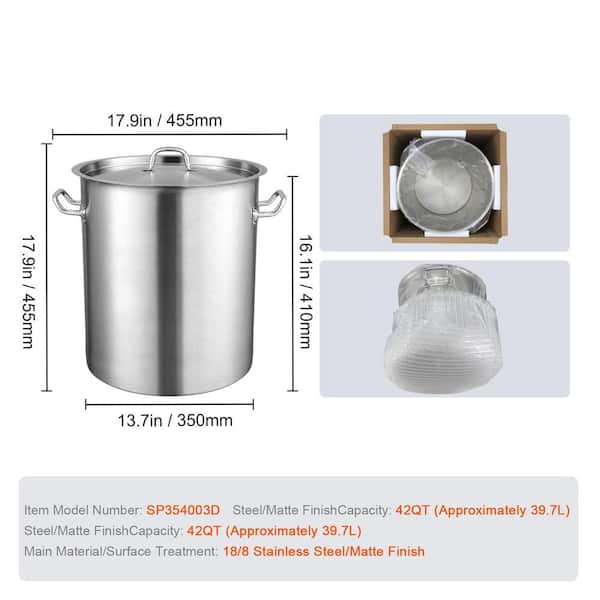 SKYSHALO Stainless Steel Stockpot 42 qt. Stainless Steel, in