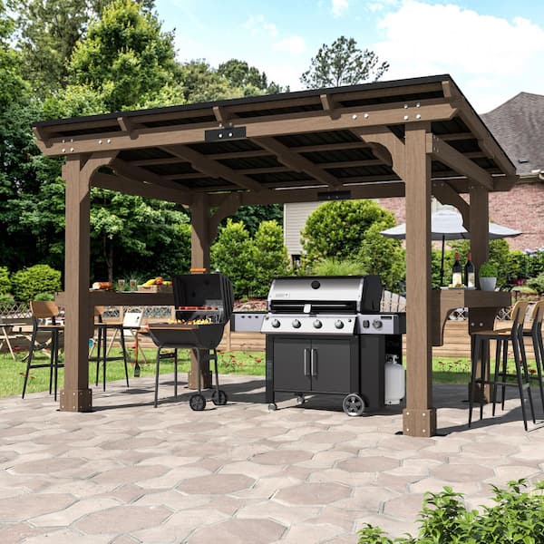 10 ft. W x 8 ft. D Cedar Wood Grill Gazebo Outdoor with Steel Roof