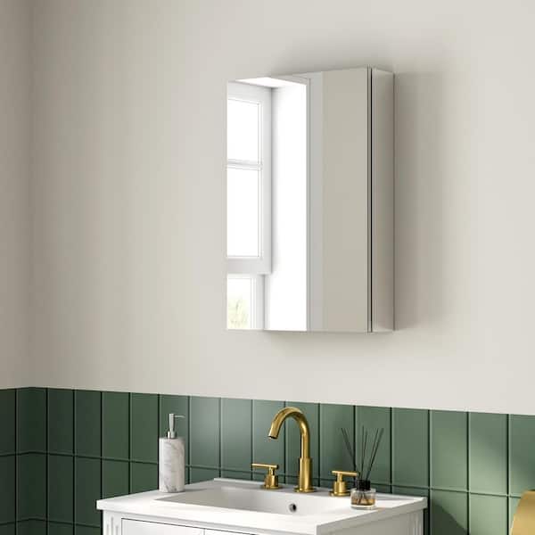 16 in. W x 24 in. H Rectangular Aluminum Recessed/Surface Mount Medicine Cabinet with Mirror, Soft Close, Left Open