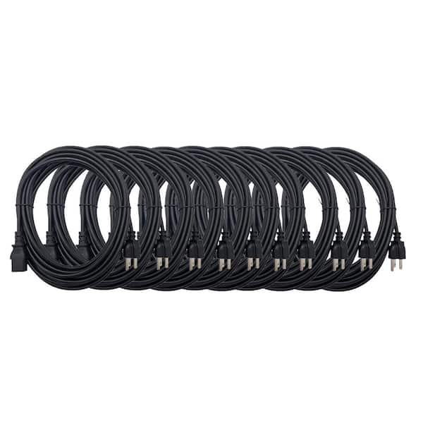 15 ft. Universal AC Power Cord UL Approved NEMA 5-15P to C13 18 AWG / 3-Conductors Indoor Black (10-Pack)