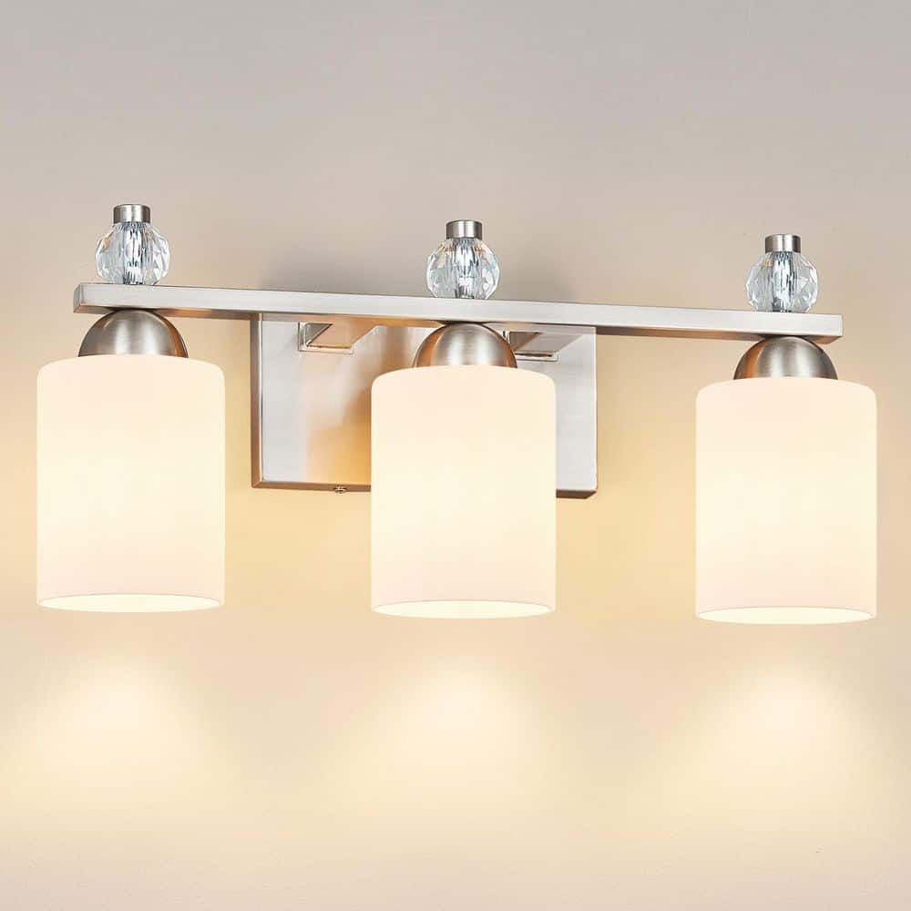 "Home LightingFixture Width 6.14"" in. "" 3 Light White Glass Mid Century Nickel Vanity Light Over Mirror for Bathroom" price history on PriceWatchPro