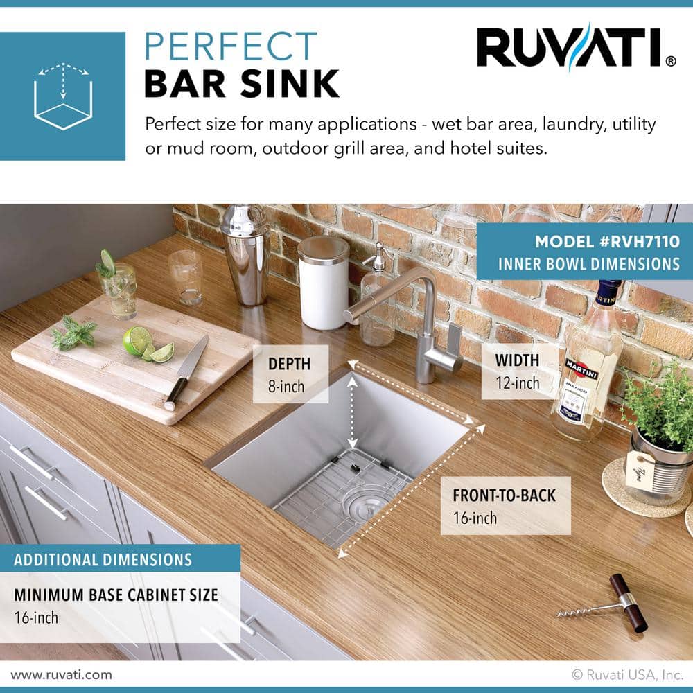 Ruvati 14-inch Brushed Stainless Steel Undermount Bar Prep Sink