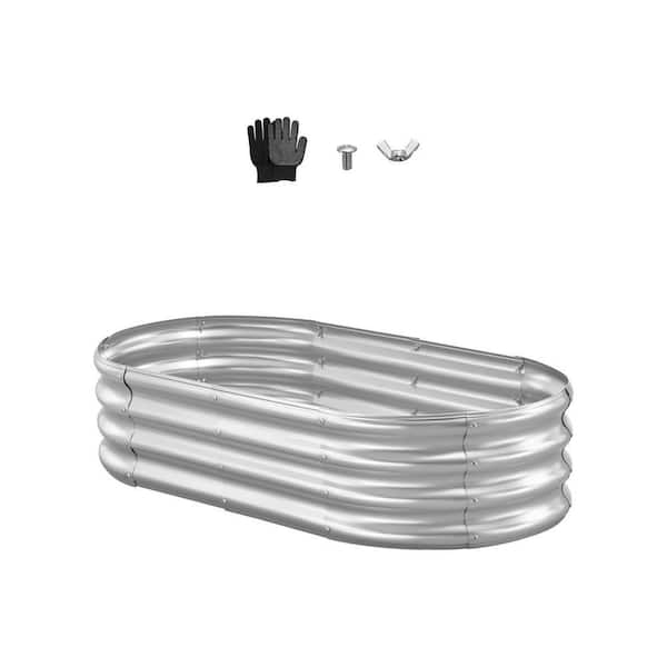 4 ft. L x 2 ft. W x 1 ft. H Metal Oval Raised Garden Bed for Flowers, Vegetables, Succulents, Galvanized and Open Design