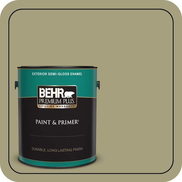 BEHR PREMIUM PLUS 1 Gal. #S350-4A Dried Rosemary Semi-Gloss Enamel Exterior Paint and Primer