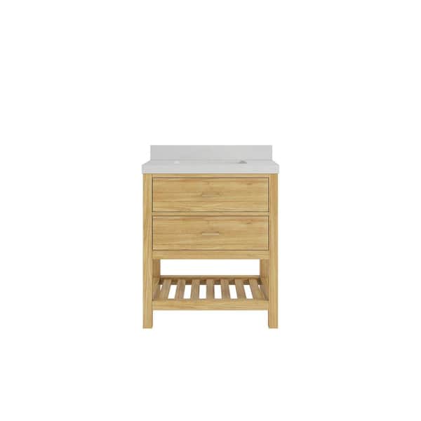 Willow Collections Parker Teak 30 in. Single Sink Freestanding Light Natural Bath Vanity with Carrara Quarts Top Unassembled